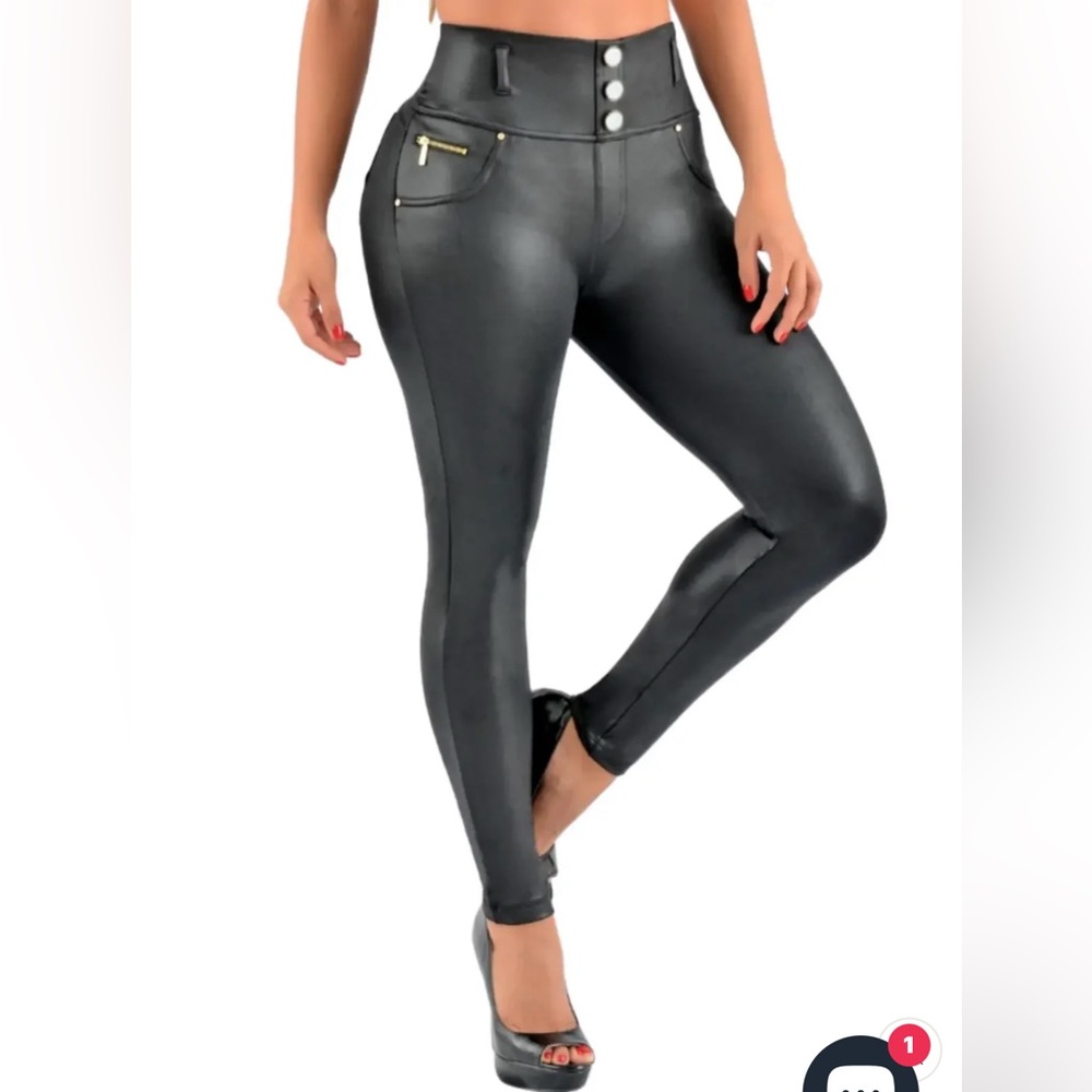 Leather Look Shapewear Dress Pants Butt Lift, Cellulite Control & Flawless